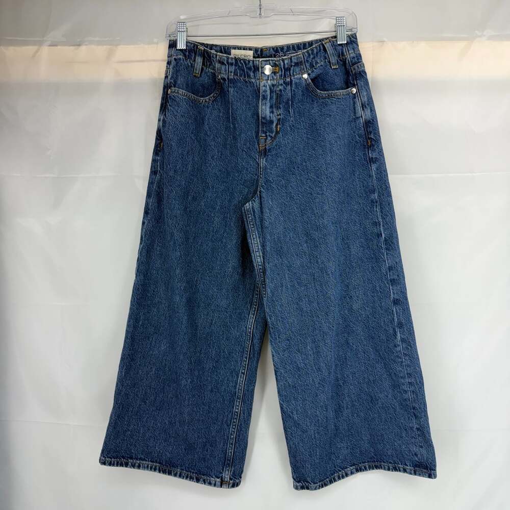 Pilcro Anthropologie Women 26 Wide Leg Jeans Cropped Medium Wash Denim Casual